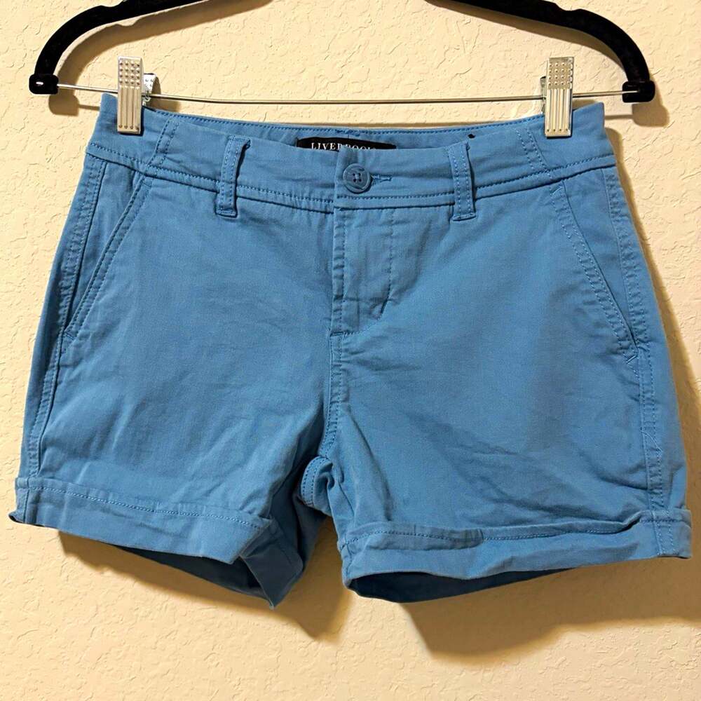 NWOT Liverpool LA “Johnny” Slate Blue Chino Cotton Mid-rise Shorts Sz 0 Pockets